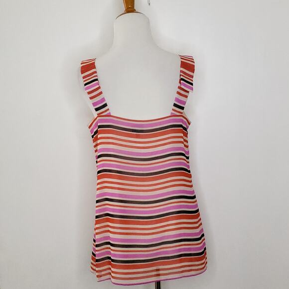 CAbi Banded Cami Striped Pink White Square Neck Tank Polyester Women Small - Picture 4 of 10